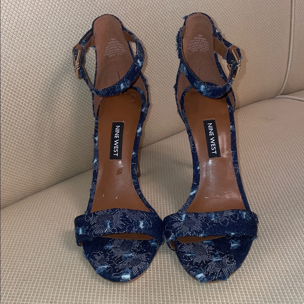 Nine West Navy Denim Patterned Heels